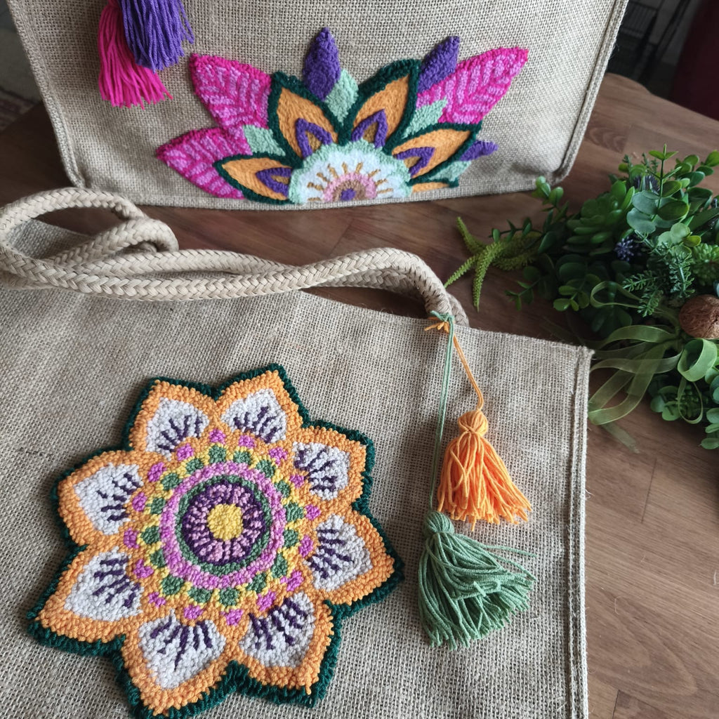 Mandala Desen Jüt Plaj Çantası