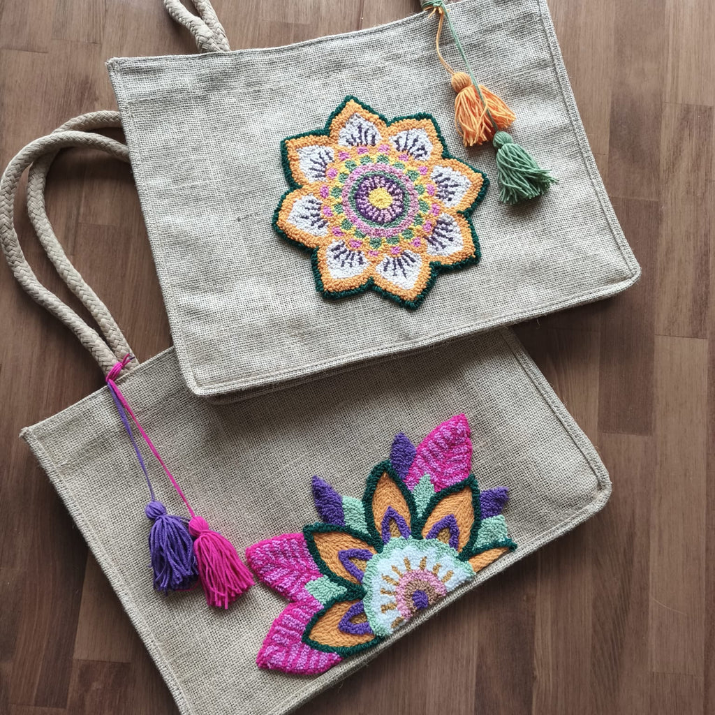 Mandala Desen Jüt Plaj Çantası