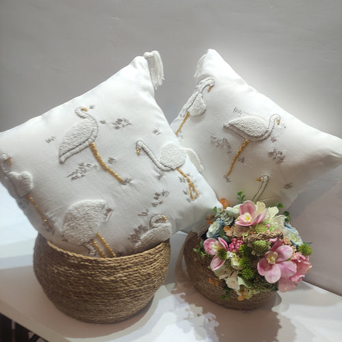 Flamingo Pattern Punch Needle Embroidery and Beaded Cushion Cover